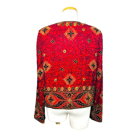 Adrianna Papell Sequined Formal Silk Jacket Handmade in India Vintage 1994 L NWT - Picture 7 of 16
